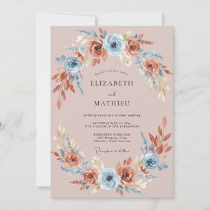 Terracotta Cerulean Flower Eucalyptus Wedding Invitation