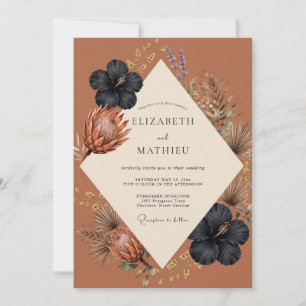 Terracotta Charcoal Hibiscus Eucalyptus Wedding Invitation