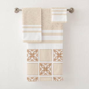 Terracotta Chequered Tile Pattern Rustic Geometr Bath Towel Set