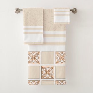 Terracotta Chequered Tile Pattern | Rustic Geometr Bath Towel Set