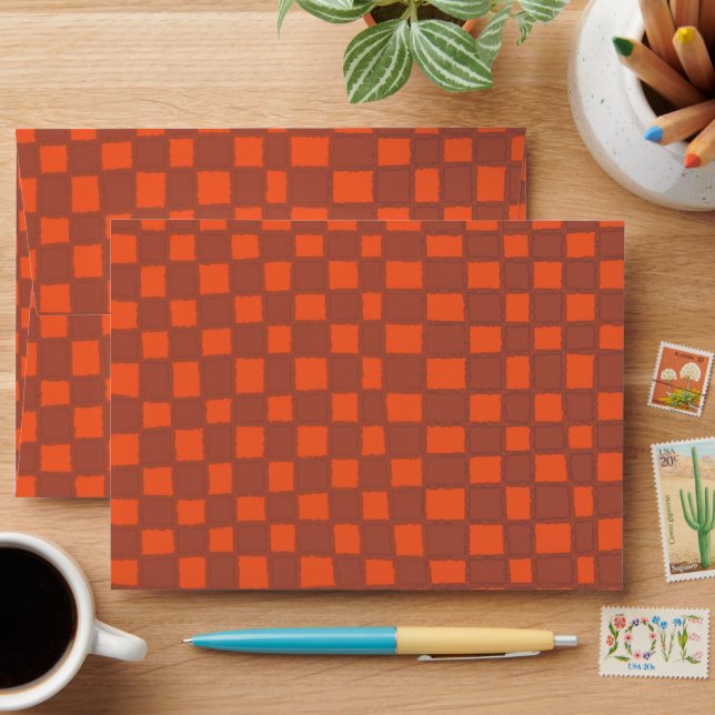 Terracotta Chequered Warm Chequerboard Pattern Envelope (Desk)