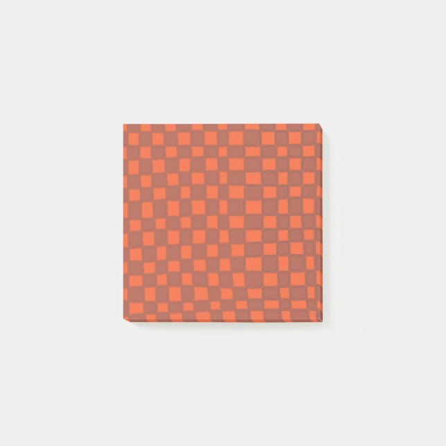 Terracotta Chequered Warm Chequerboard Pattern Post-it Notes (Front)