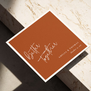 Terracotta Chic: Personalised White Script Wedding Napkin