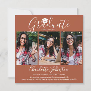Terracotta Chic Script Graduate 4 Photo Graduation Announcement