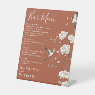 Terracotta Chinoiserie Floral Bar Menu Wedding Pedestal Sign