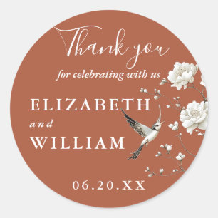 Terracotta Chinoiserie Floral Wedding Thank You Classic Round Sticker