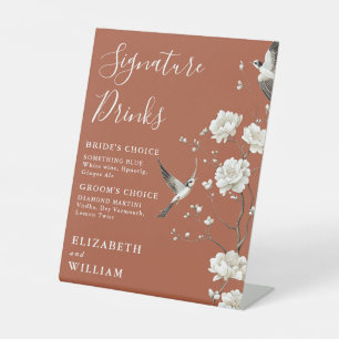 Terracotta Chinoiserie Signature Drinks Wedding Pedestal Sign