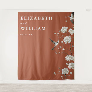 Terracotta Chinoiserie Wedding Photo Backdrop Tapestry