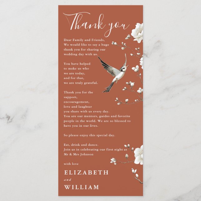 Terracotta Chinoiserie Wedding Thank You Card (Front)