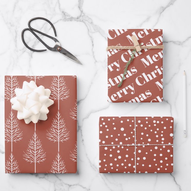 Terracotta Christmas, trees, polka dots holiday Wrapping Paper Sheet (Front)