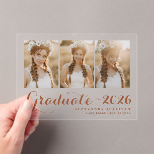 Terracotta Class of 2026 Photo Collage Graduation Acrylic Invitations