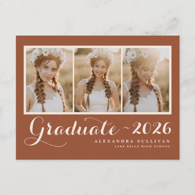 Terracotta Class of 2026 Photo Collage Graduation Announcement Postcard (Front)