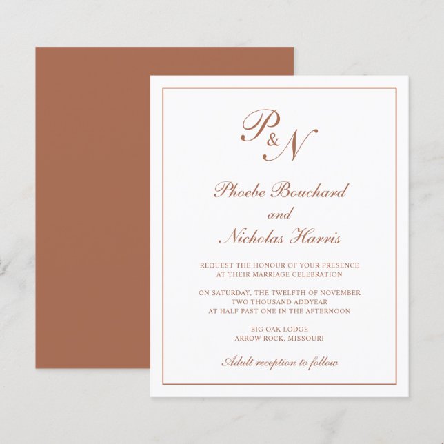 Terracotta Classic Elegant Budget Wedding Invite (Front/Back)