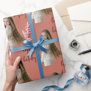 Terracotta Clay & Custom Birthday text and photo - Wrapping Paper