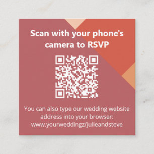 Terracotta Colour Block QR Code Wedding Website Enclosure Card