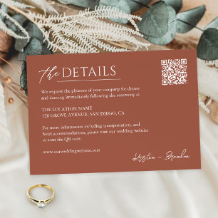 Terracotta Colour Wedding Details QR Code Enclosure Card
