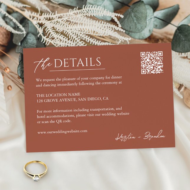 Terracotta Colour Wedding Details QR Code Enclosure Card (Creator Uploaded)