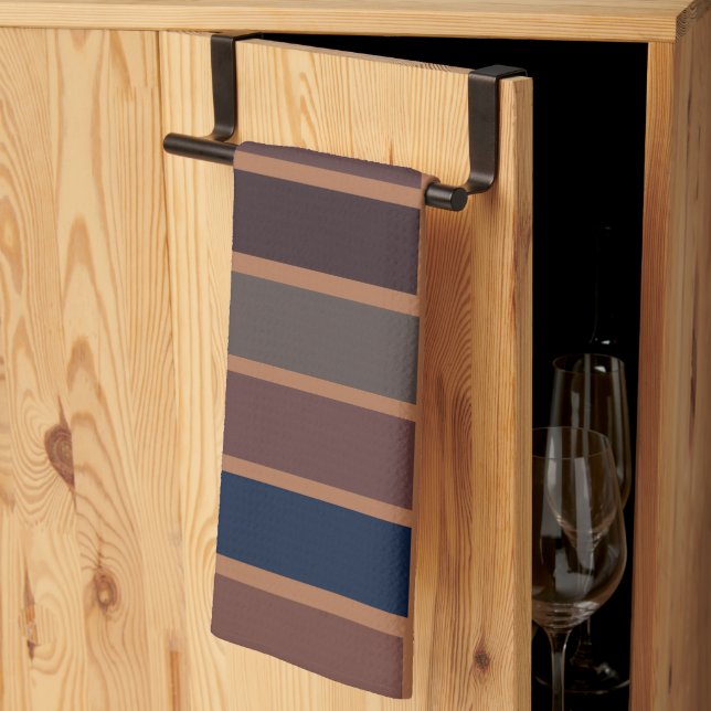 Terracotta Colourful Stripes Modern Rustic Tea Towel (Thirds Fold)