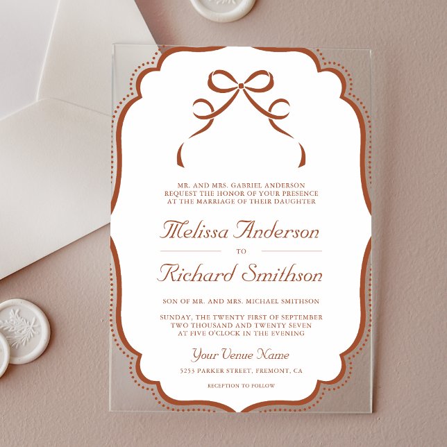 Terracotta Coquette Bow Wedding Acrylic Invitations (Creator Uploaded)