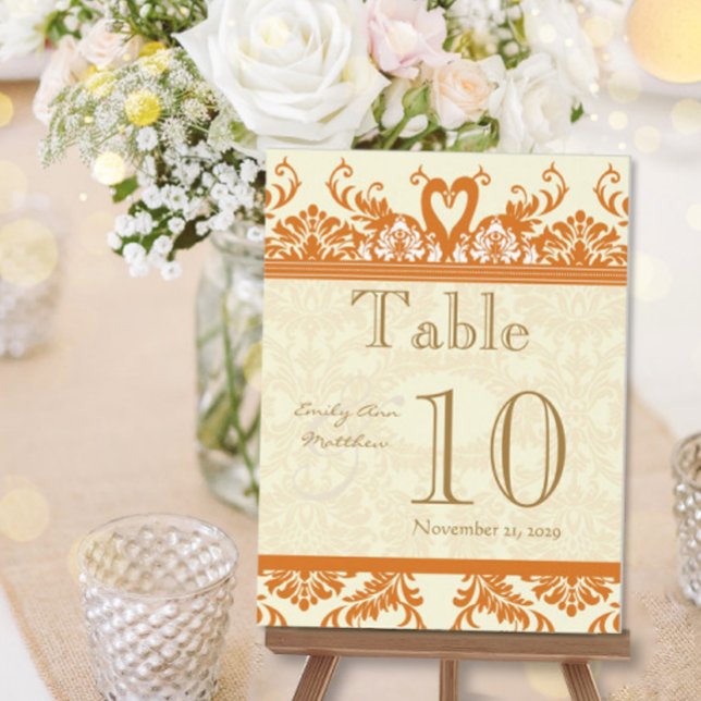 Terracotta Coral Ivory Swan Damask Table Number Postcard (Creator Uploaded)