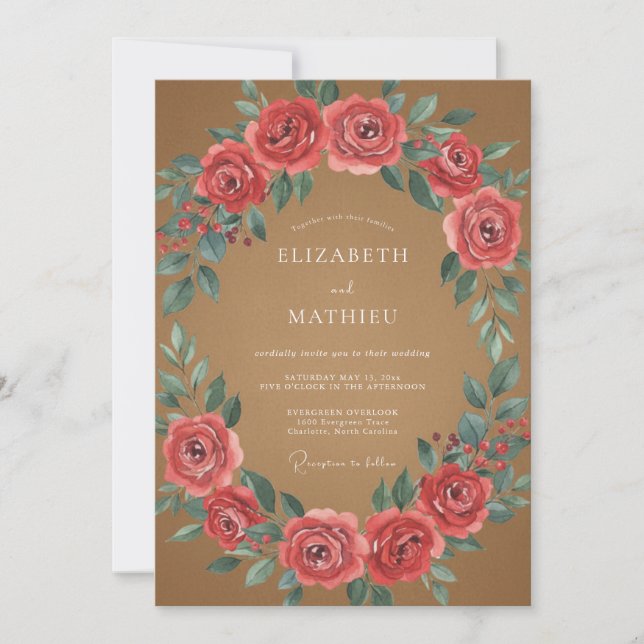 Terracotta Coral Leafy Wedding Invitation (Front)