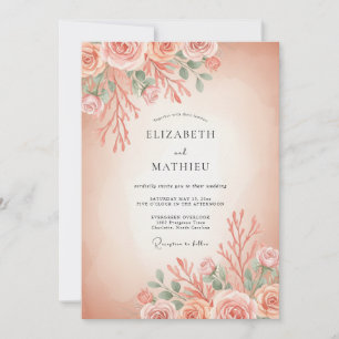 Terracotta Coral Peony Wedding Invitation
