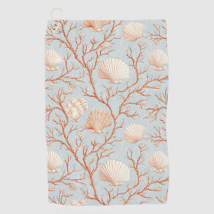 Terracotta Coral Seashell Powder Blue Ocean Golf Towel