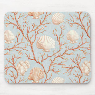 Terracotta Coral Seashell Powder Blue Ocean Mouse Pad