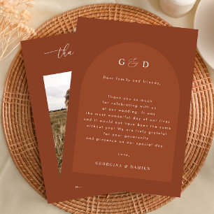Terracotta Coriander Boho Photo Monogram Wedding Thank You Card