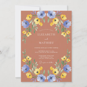 Terracotta Cornflower Painted Wedding Invitation