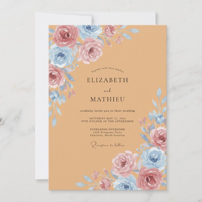 Terracotta Cornflower Peony Wedding Invitation (Front)