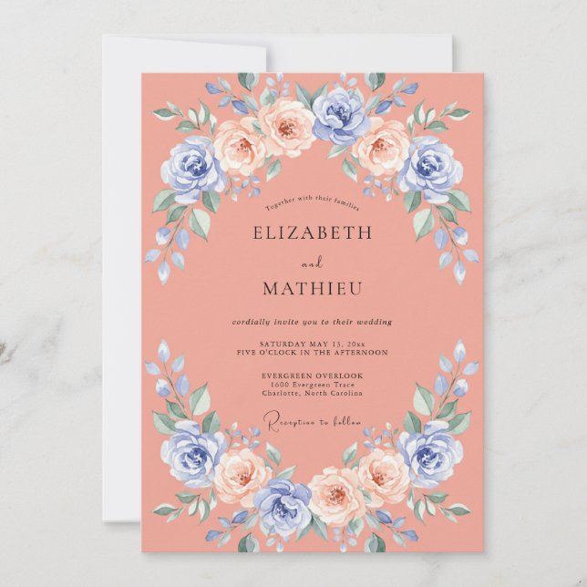 Terracotta Cornflower Wreath Wedding Invitation (Front)