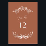 Terracotta Cottage Wedding Table Number Card Sign<br><div class="desc">Our wedding table number sign features modern lettering and vintage botanical laurels - perfect for helping your guests find their table at your wedding reception or event.</div>