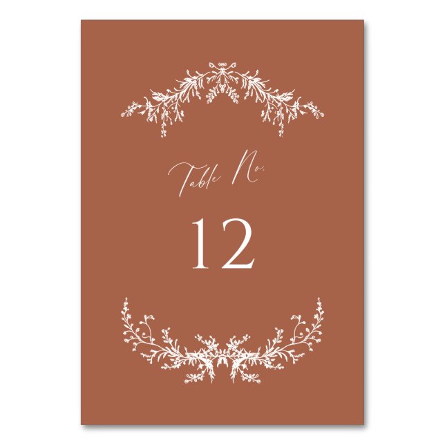 Terracotta Cottage Wedding Table Number Card Sign (Front)