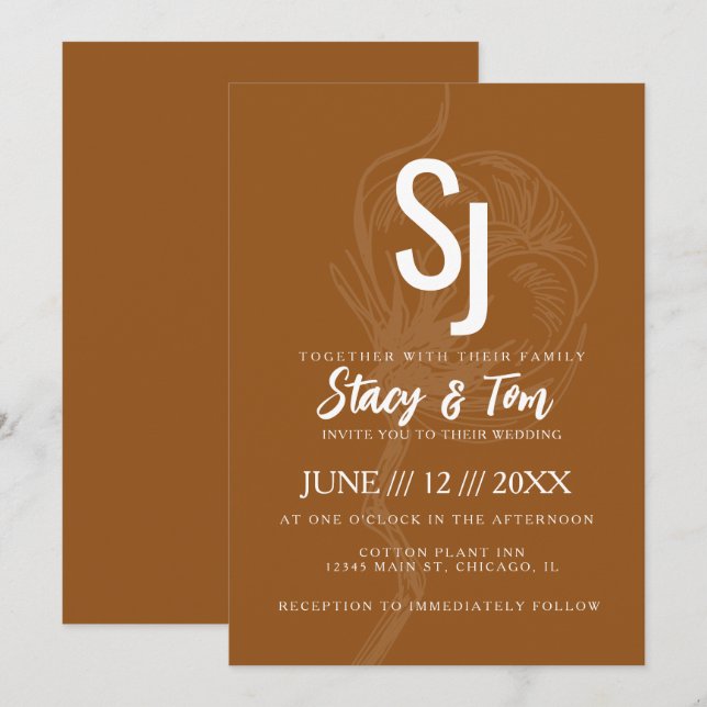 Terracotta Cotton Flower Botanical Wedding Invitation (Front/Back)