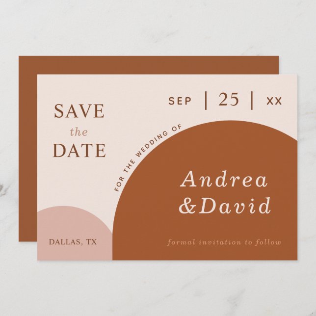 Terracotta & Cream Abstract Boho Geometric Arches Save The Date (Front/Back)