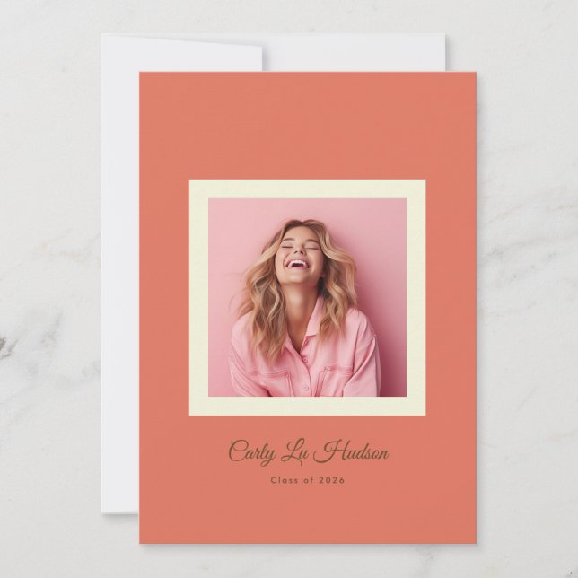Terracotta Cream Minimal High School Photo Grad Announcement (Front)