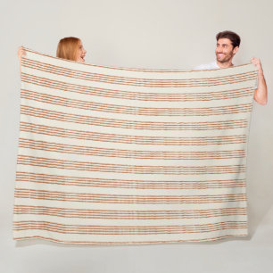 Terracotta Cream Modern Minimalist Stripe Boho  Fleece Blanket