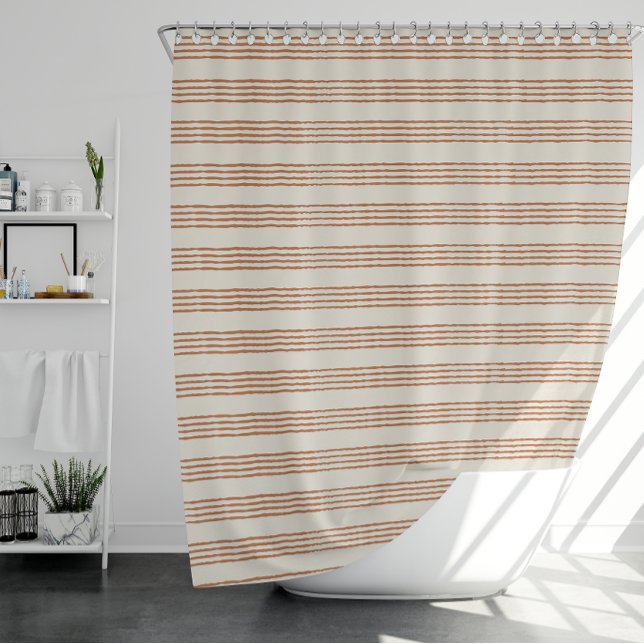 Terracotta Cream Modern Minimalist Stripe Boho  Shower Curtain (Terracotta Cream Modern Minimalist Stripe Boho Shower Curtain)