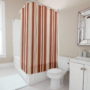 Terracotta Cream Modern Minimalist Stripe Boho Shower Curtain