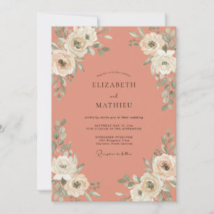 Terracotta Cream Ranunculus Eucalyptus Wedding Invitation