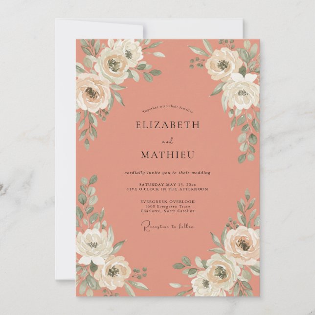 Terracotta Cream Ranunculus Eucalyptus Wedding Invitation (Front)