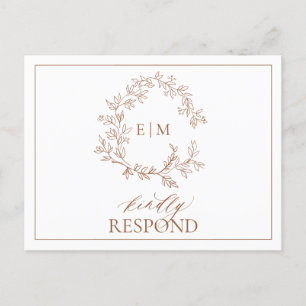 Terracotta Crest Monogram Wedding RSVP Invitation  Postcard