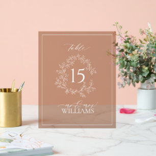 Terracotta Crest Monogram Wedding Table Number Acrylic Sign