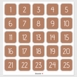 Terracotta Customizable Square Number Stickers