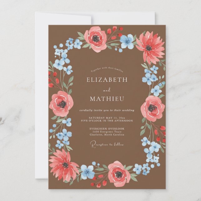 Terracotta Cyan Painted Wedding Invitation (Front)