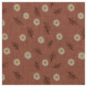 Terracotta Daisy Floral Botanical Natural Linen Fabric