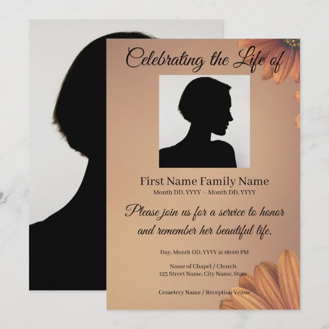 Terracotta Daisy memorial invitation (Front/Back)