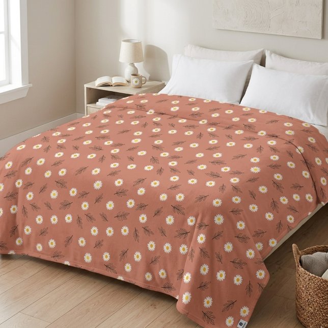 Terracotta Daisy Scatter Modern Floral Blanket (Creator Uploaded)