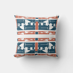 Terracotta Dark Teal White Symmetrical Tier Motif Cushion